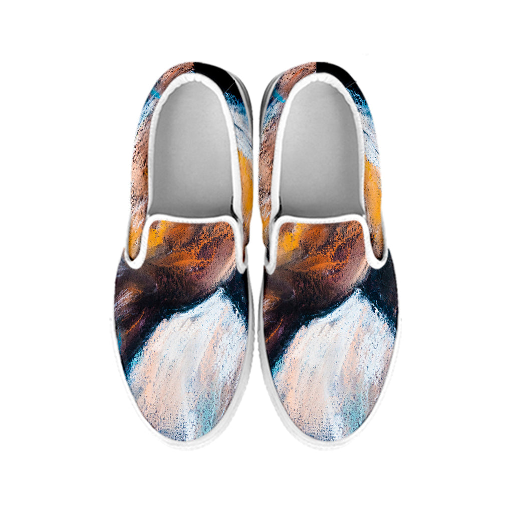Dark Blue Horse Painting Print White Slip On Shoes