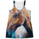 Dark Blue Horse Painting Print Women's Racerback Tank Top