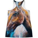 Dark Blue Horse Painting Print Women's Racerback Tank Top