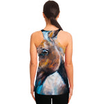 Dark Blue Horse Painting Print Women's Racerback Tank Top