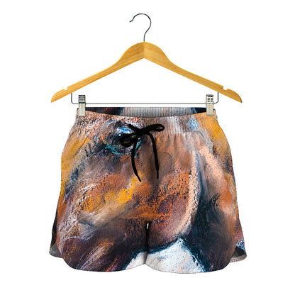 Dark Blue Horse Painting Print Women's Shorts