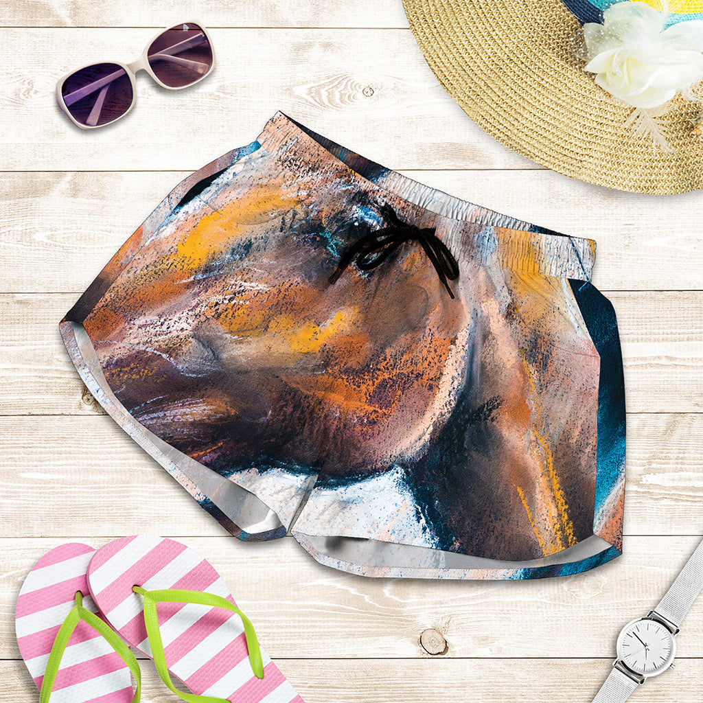 Dark Blue Horse Painting Print Women's Shorts