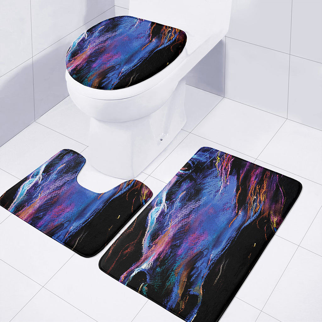 Dark Blue Horse Portrait Print 3 Piece Bath Mat Set