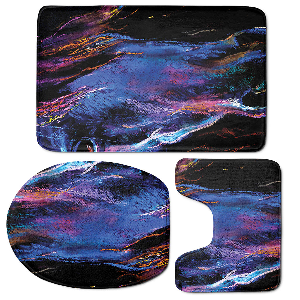 Dark Blue Horse Portrait Print 3 Piece Bath Mat Set