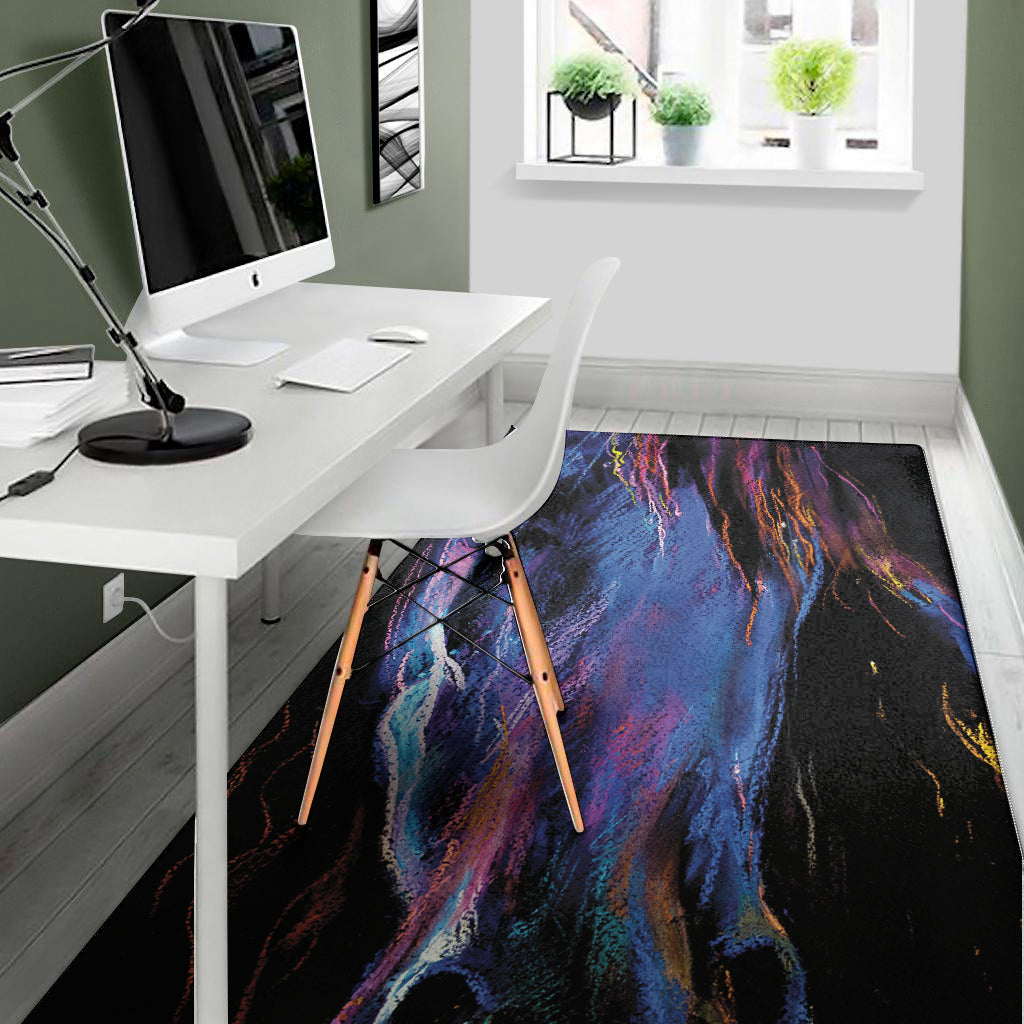 Dark Blue Horse Portrait Print Area Rug