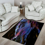 Dark Blue Horse Portrait Print Area Rug