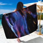 Dark Blue Horse Portrait Print Beach Sarong Wrap