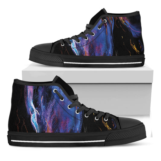 Dark Blue Horse Portrait Print Black High Top Shoes