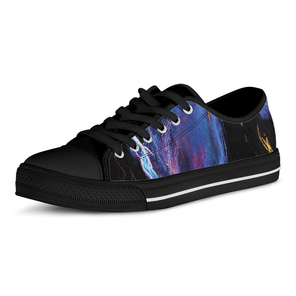 Dark Blue Horse Portrait Print Black Low Top Shoes 