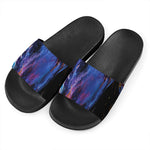 Dark Blue Horse Portrait Print Black Slide Sandals