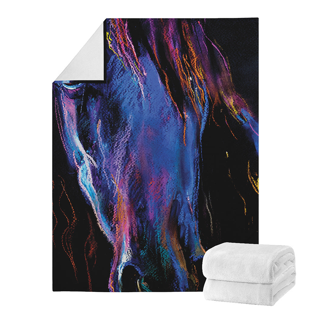 Dark Blue Horse Portrait Print Blanket