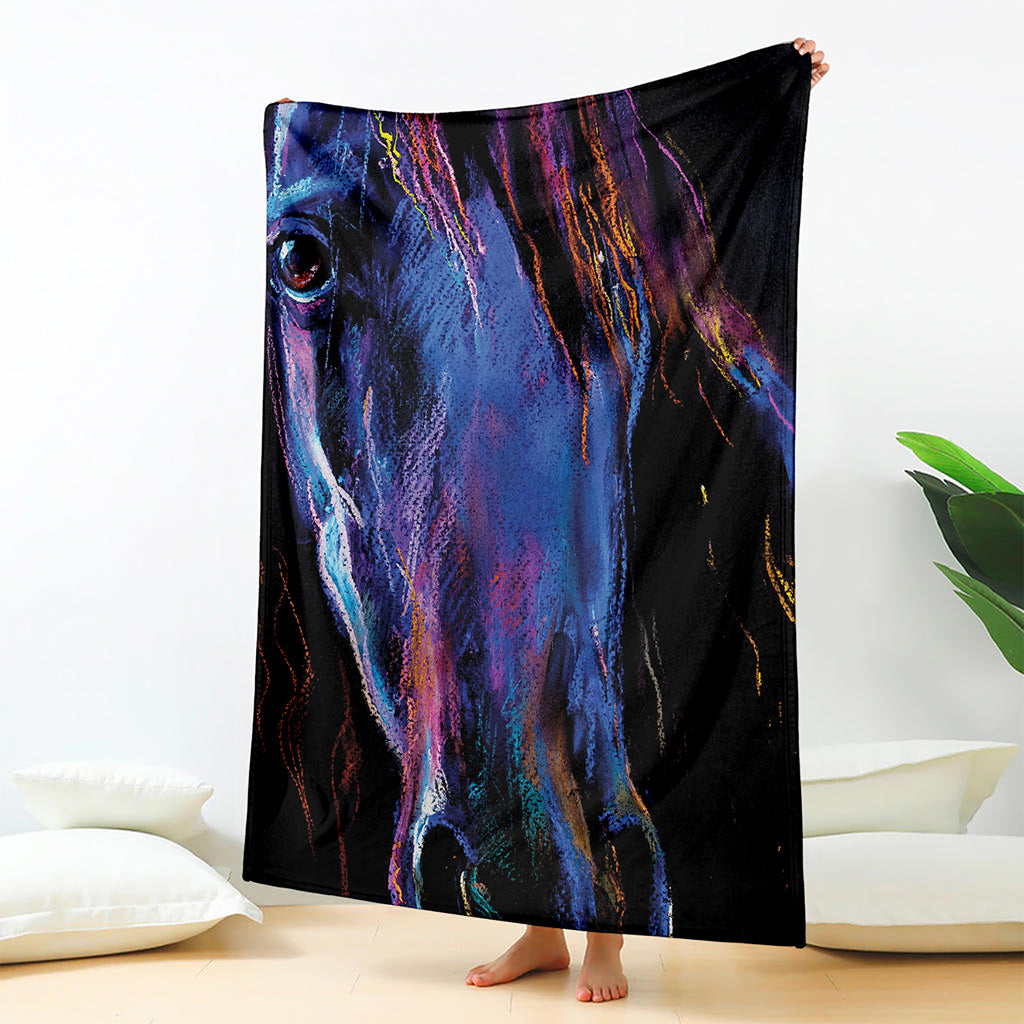 Dark Blue Horse Portrait Print Blanket