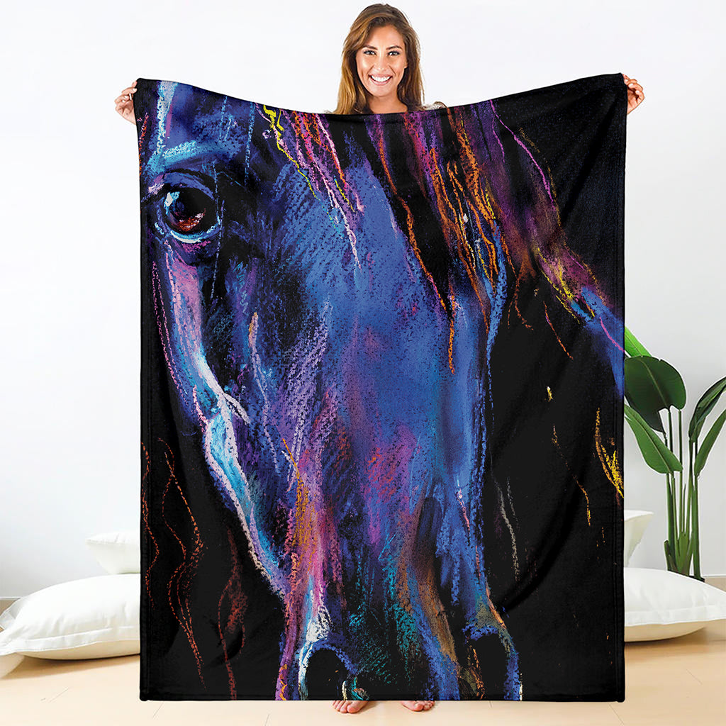 Dark Blue Horse Portrait Print Blanket