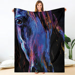Dark Blue Horse Portrait Print Blanket