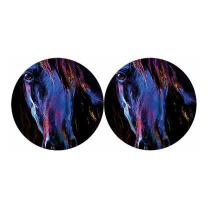 Dark Blue Horse Portrait Print Car Coasters