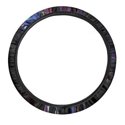 Dark Blue Horse Portrait Print Car Steering Wheel Cover