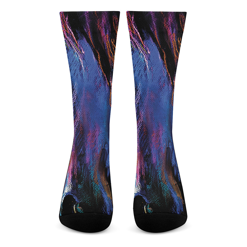 Dark Blue Horse Portrait Print Crew Socks
