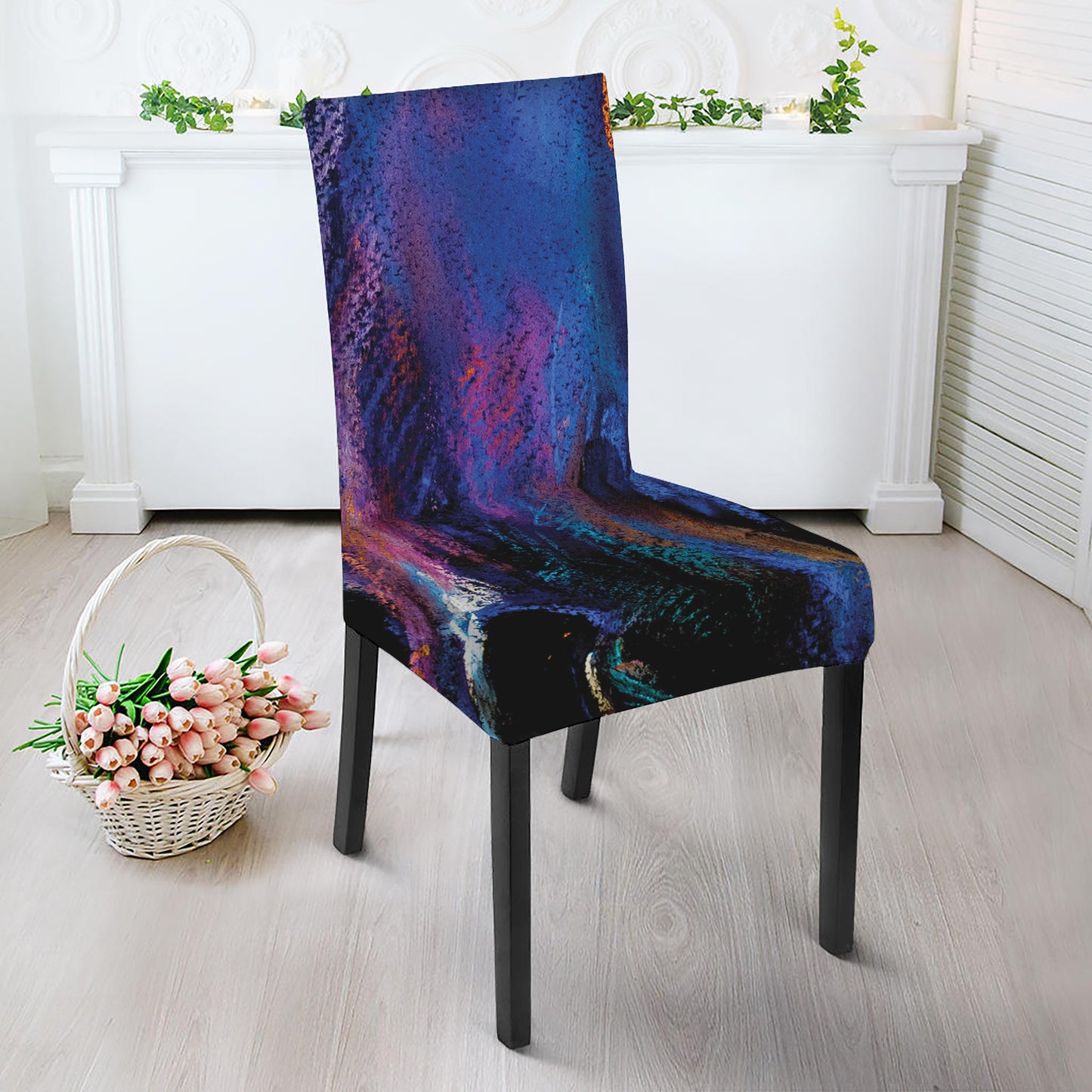 Dark Blue Horse Portrait Print Dining Chair Slipcover