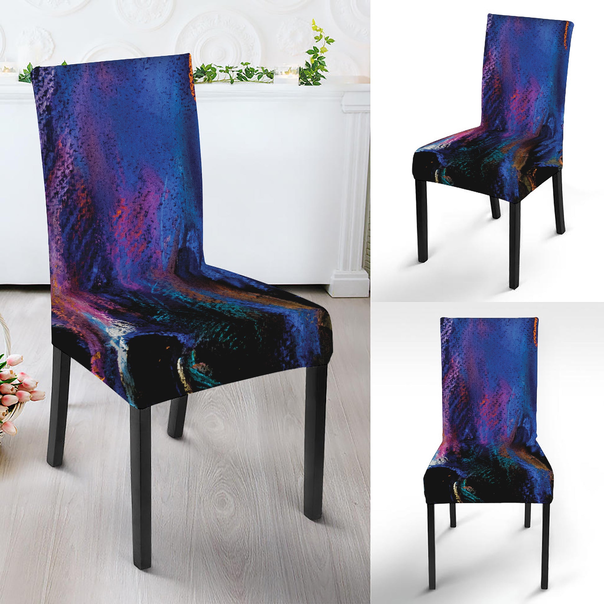 Dark Blue Horse Portrait Print Dining Chair Slipcover