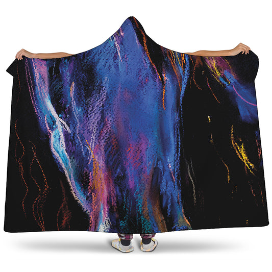 Dark Blue Horse Portrait Print Hooded Blanket