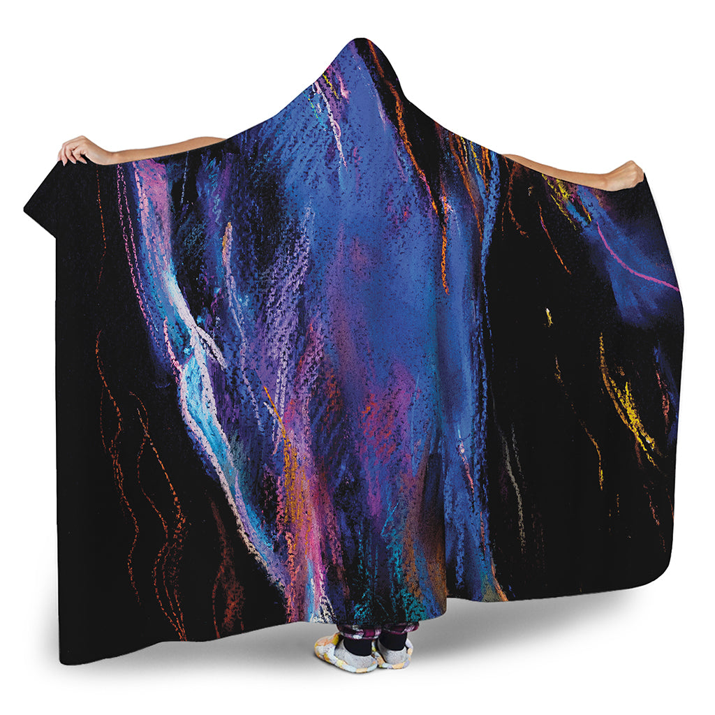 Dark Blue Horse Portrait Print Hooded Blanket