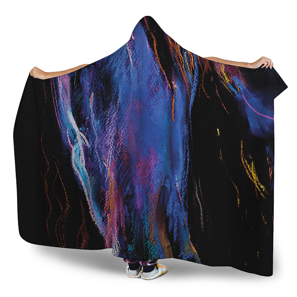 Dark Blue Horse Portrait Print Hooded Blanket