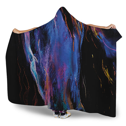 Dark Blue Horse Portrait Print Hooded Blanket