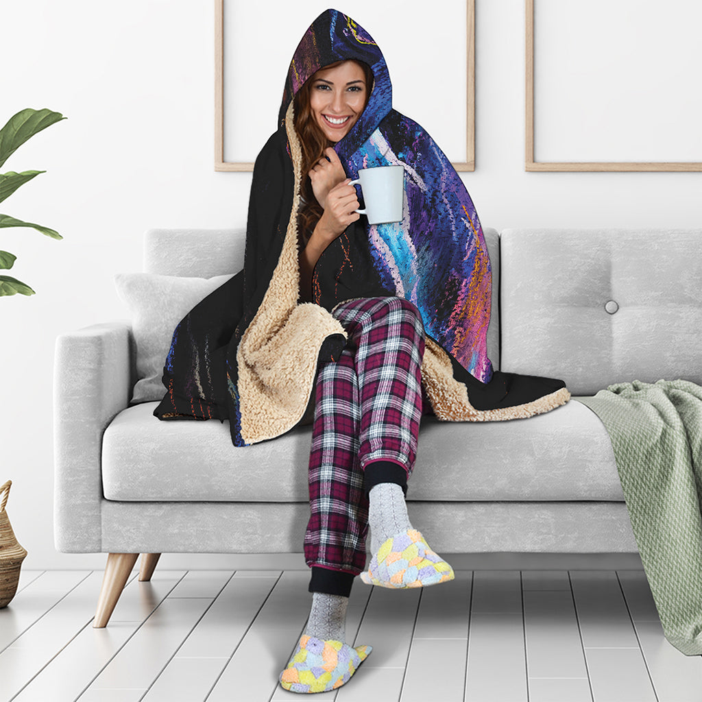 Dark Blue Horse Portrait Print Hooded Blanket