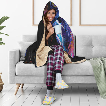 Dark Blue Horse Portrait Print Hooded Blanket