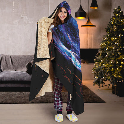 Dark Blue Horse Portrait Print Hooded Blanket