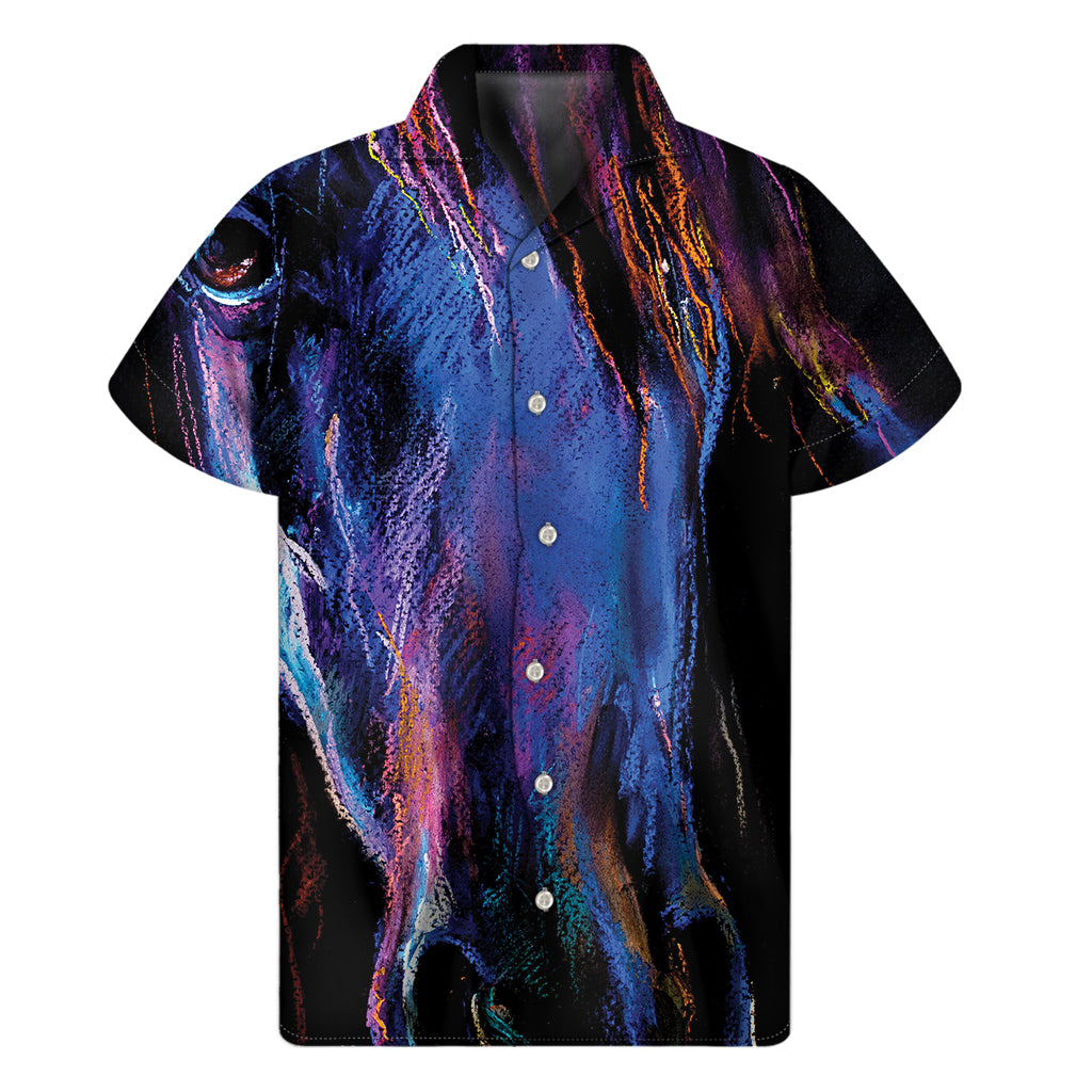 Dark Blue Horse Portrait Print Men's Short Sleeve Shirt