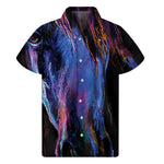 Dark Blue Horse Portrait Print Men's Short Sleeve Shirt