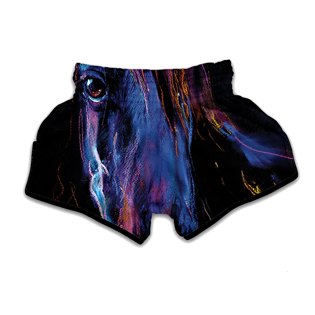 Dark Blue Horse Portrait Print Muay Thai Boxing Shorts