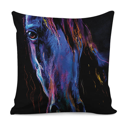 Dark Blue Horse Portrait Print Pillow Cover