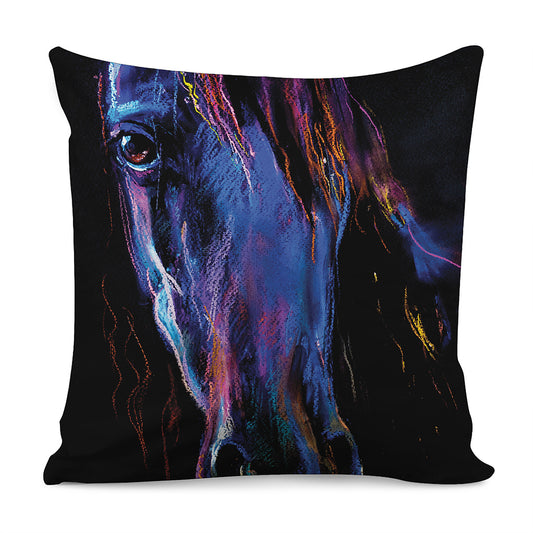 Dark Blue Horse Portrait Print Pillow Cover