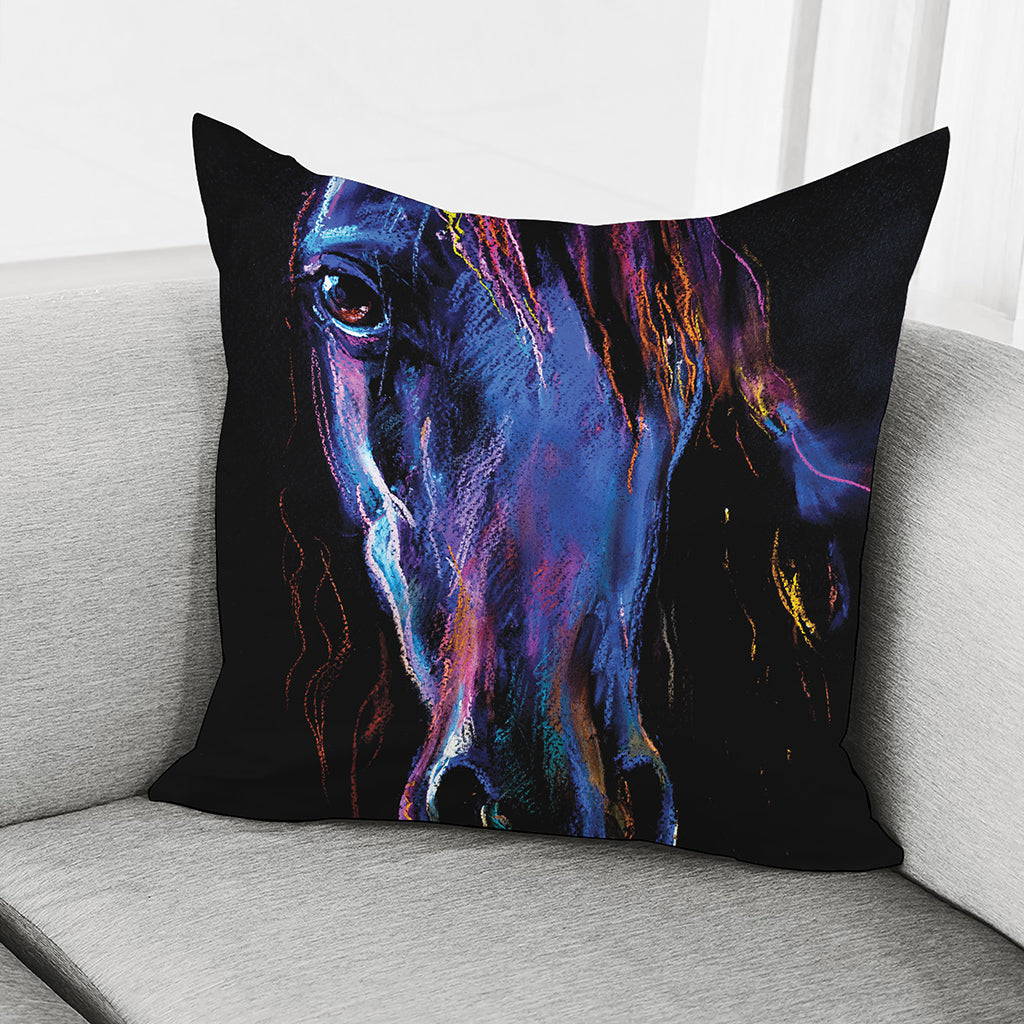 Dark Blue Horse Portrait Print Pillow Cover