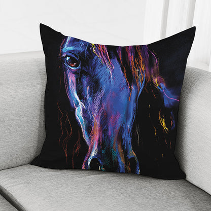 Dark Blue Horse Portrait Print Pillow Cover