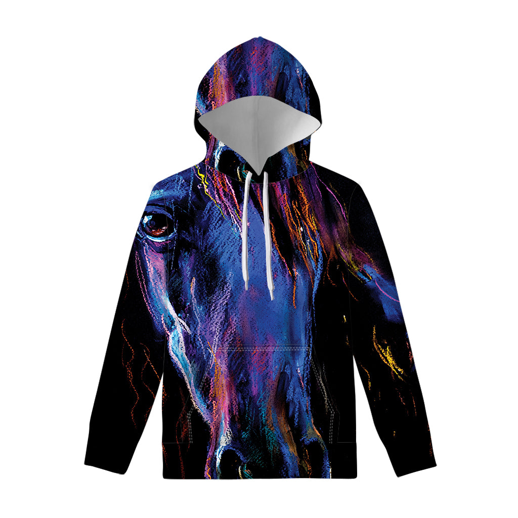 Dark Blue Horse Portrait Print Pullover Hoodie