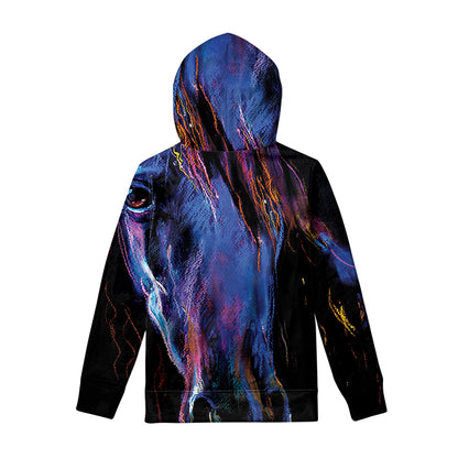 Dark Blue Horse Portrait Print Pullover Hoodie