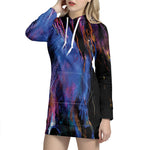 Dark Blue Horse Portrait Print Pullover Hoodie Dress