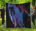 Dark Blue Horse Portrait Print Quilt