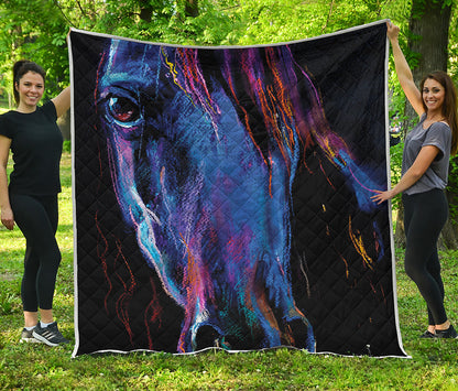 Dark Blue Horse Portrait Print Quilt