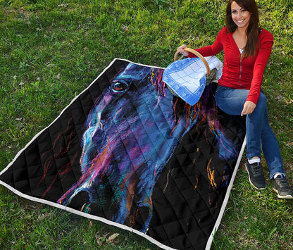 Dark Blue Horse Portrait Print Quilt