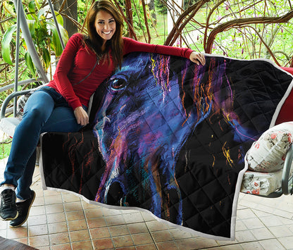 Dark Blue Horse Portrait Print Quilt