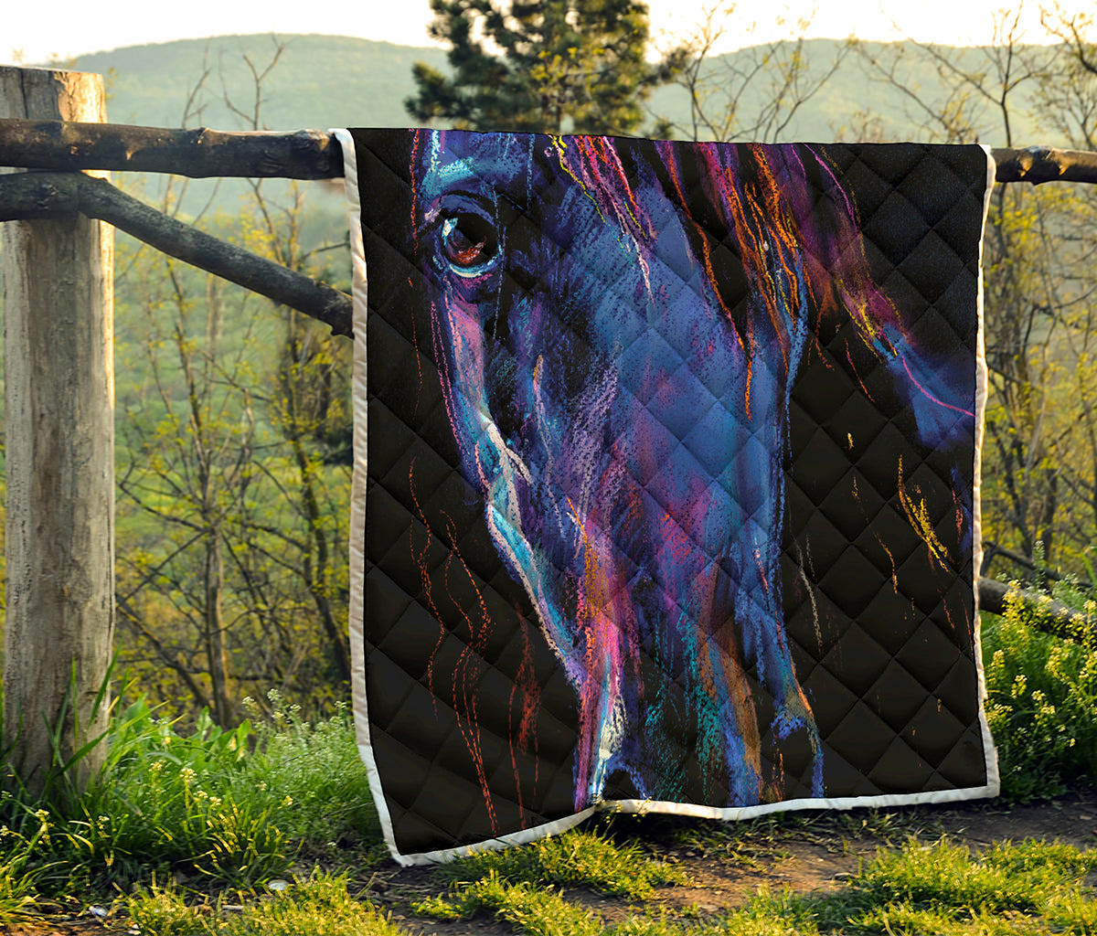 Dark Blue Horse Portrait Print Quilt