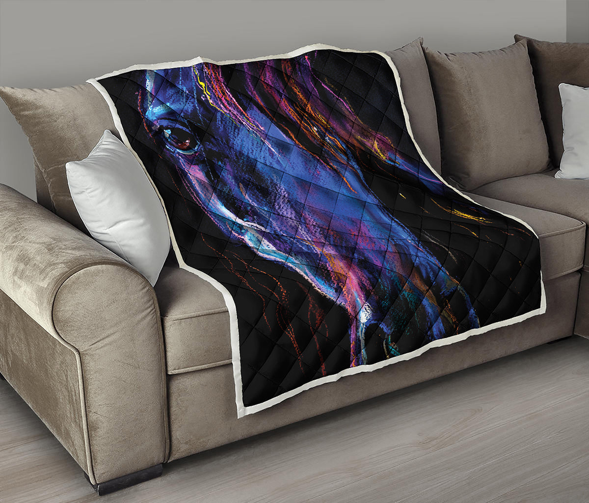 Dark Blue Horse Portrait Print Quilt