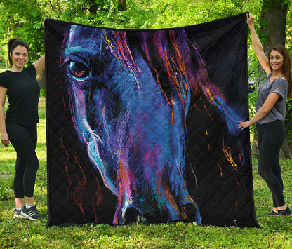 Dark Blue Horse Portrait Print Quilt