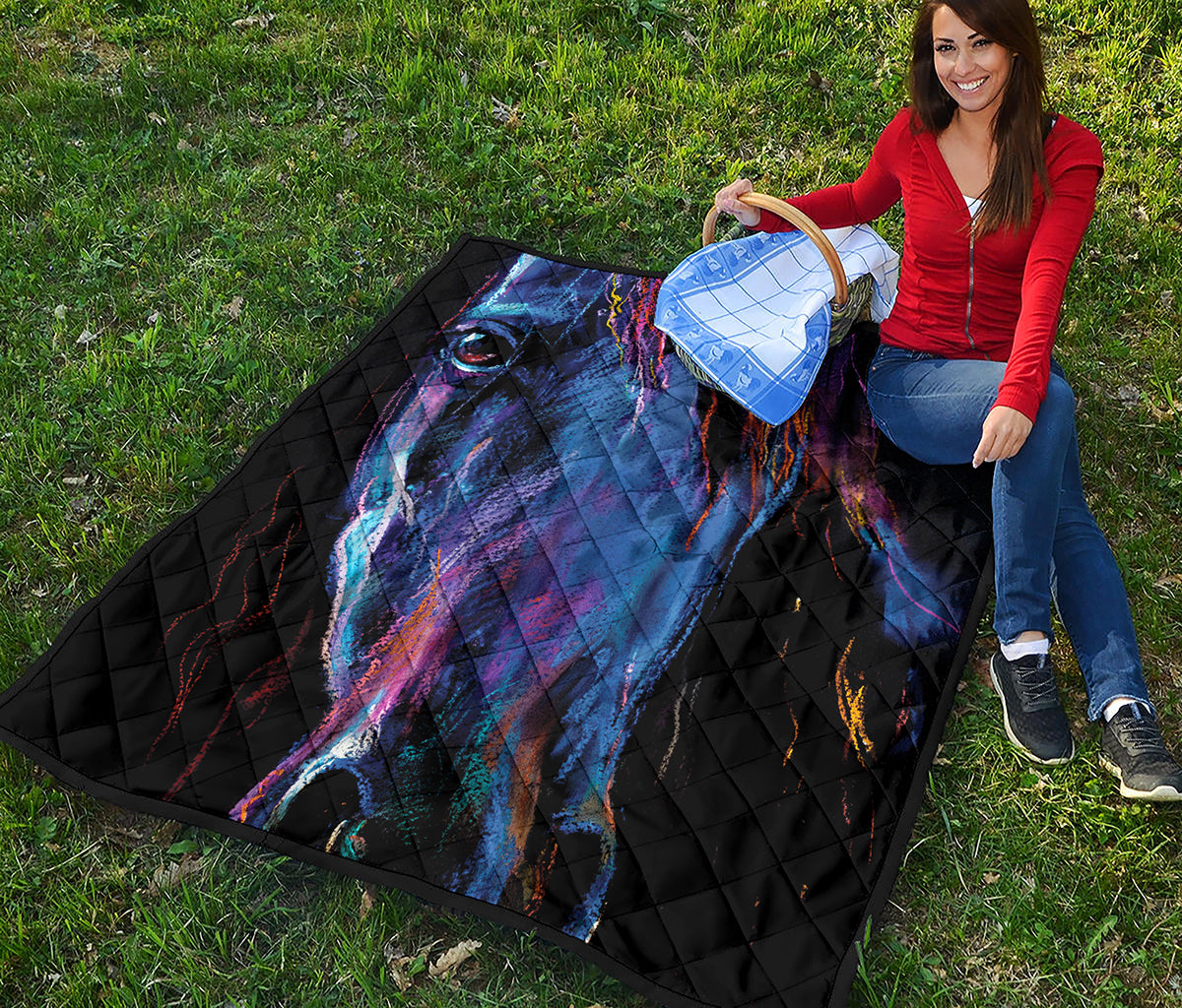 Dark Blue Horse Portrait Print Quilt