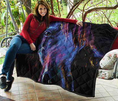 Dark Blue Horse Portrait Print Quilt