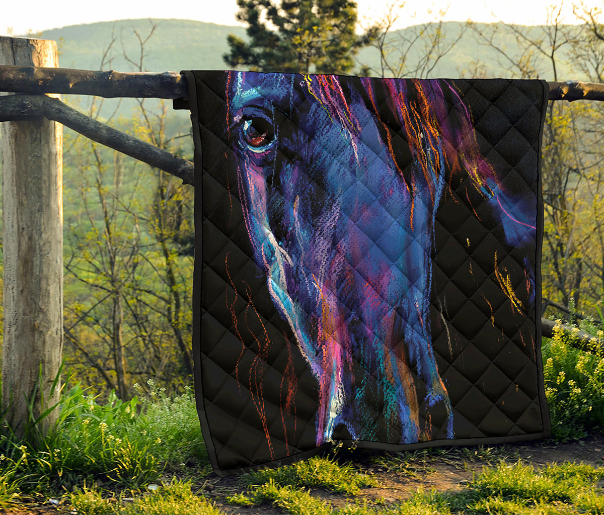 Dark Blue Horse Portrait Print Quilt